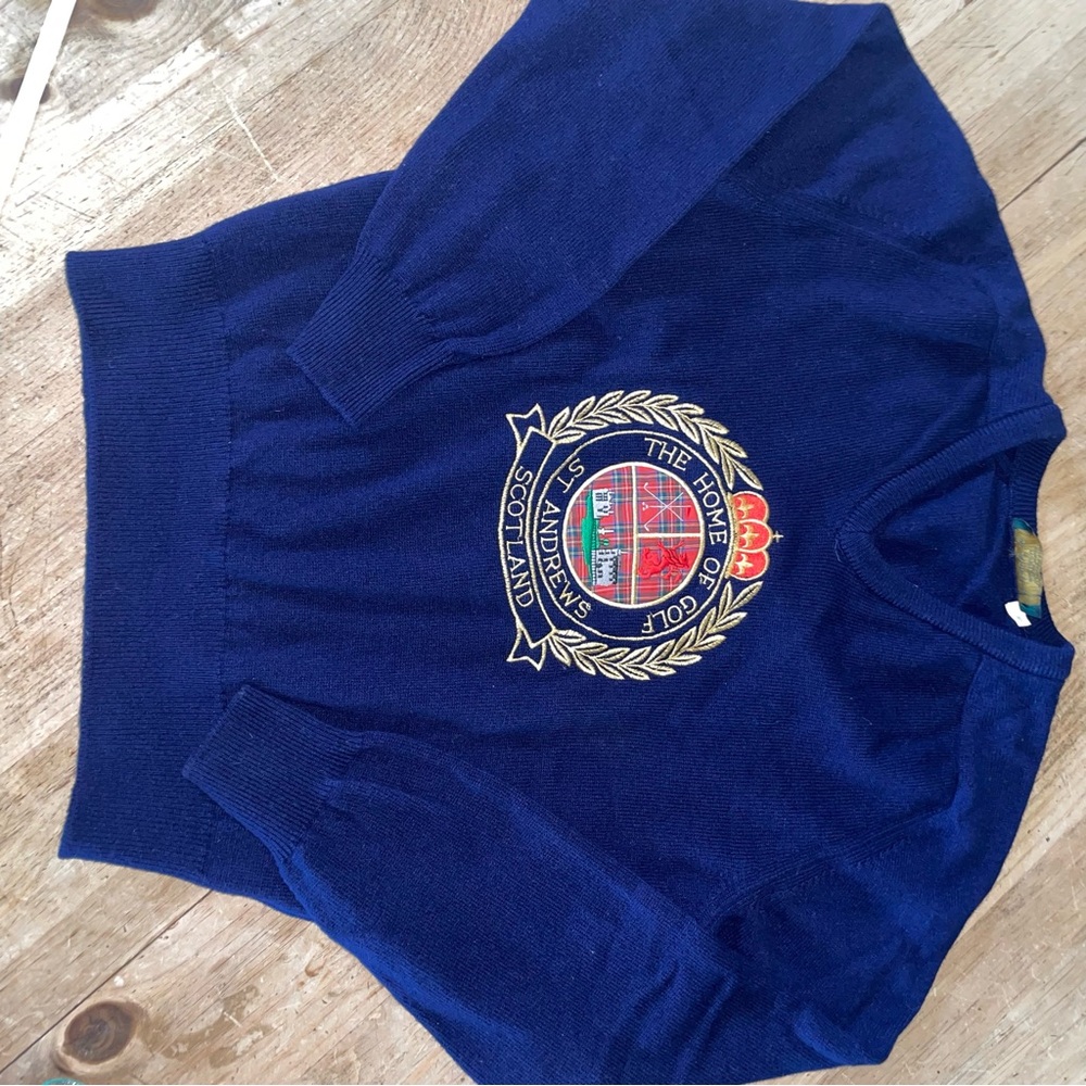 Vintage St. Andrew’s golf course Men's wool Sweater with Embroidery